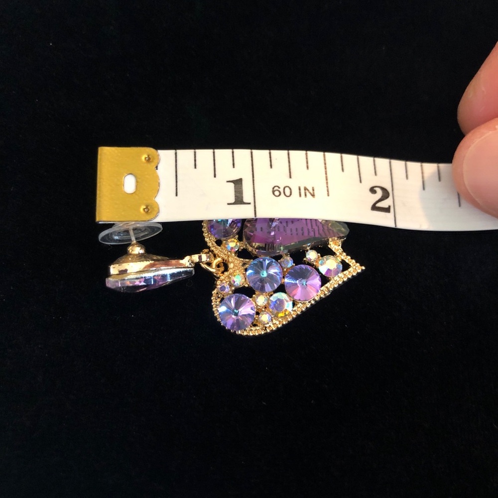 Jewelry - Elegant Heart-Shaped Faux Purple Gemstone and Gold Tone Earrings - Picture 6 of 7